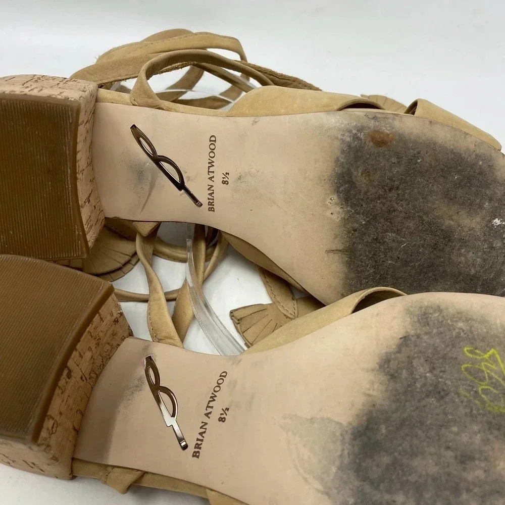 Brian Atwood Astor Camel Nubuck Lace Up Tie Sandals Size US 8.5‎